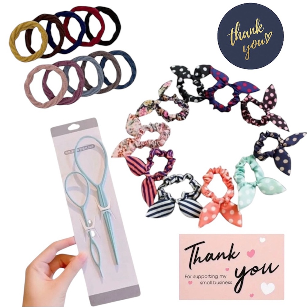555pcs Decorative Hair Ties Random Colors Bundle - thank you cards & stickers 🆕
